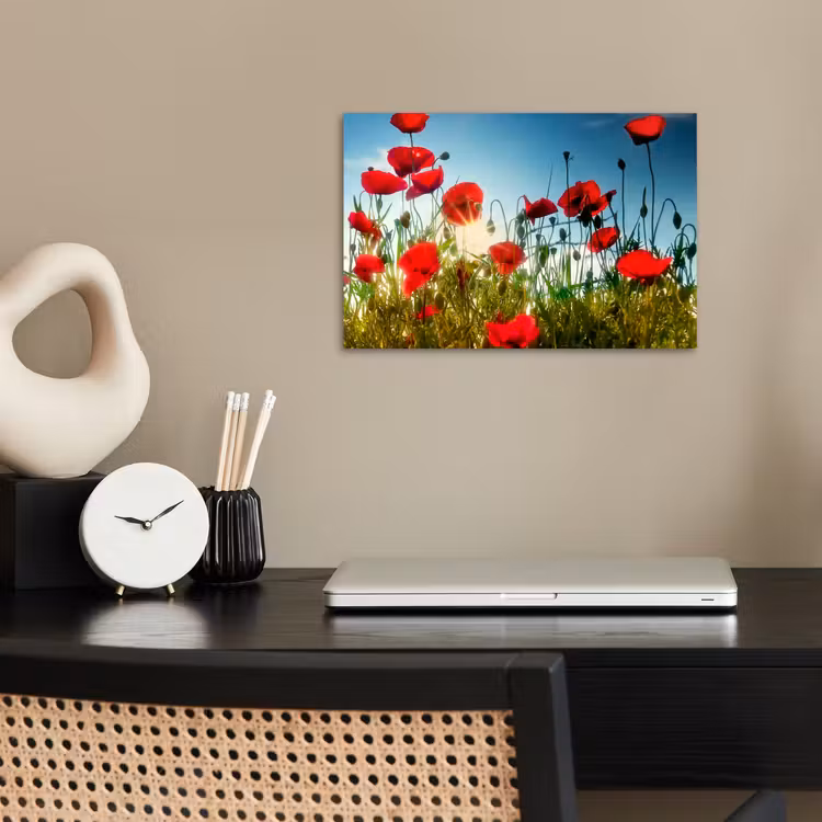 Klaprozen - Toscane - Zon - Rood - Blauw poster papier klein -sfeer1