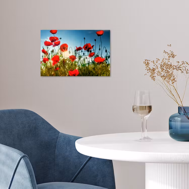 Klaprozen - Toscane - Zon - Rood - Blauw poster papier klein -sfeer3