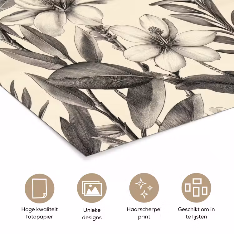 Klassiek - Botanisch - Zwart - Beige poster papier klein 62 -closeup_NL