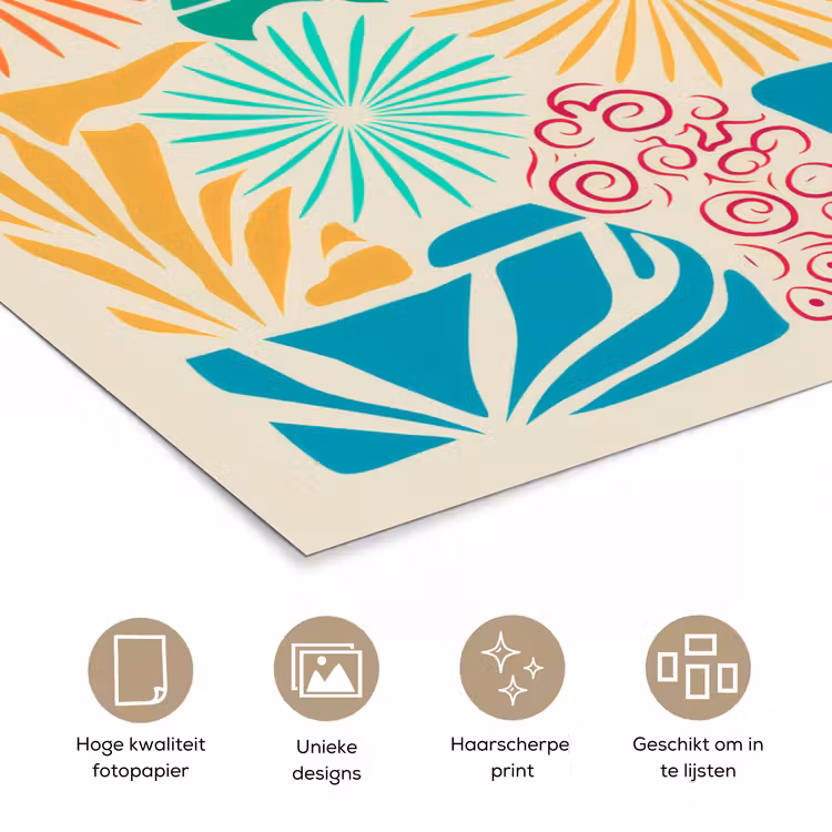 Kleurrijk - Abstract - Bloemen - Patronen poster papier klein -closeup_NL