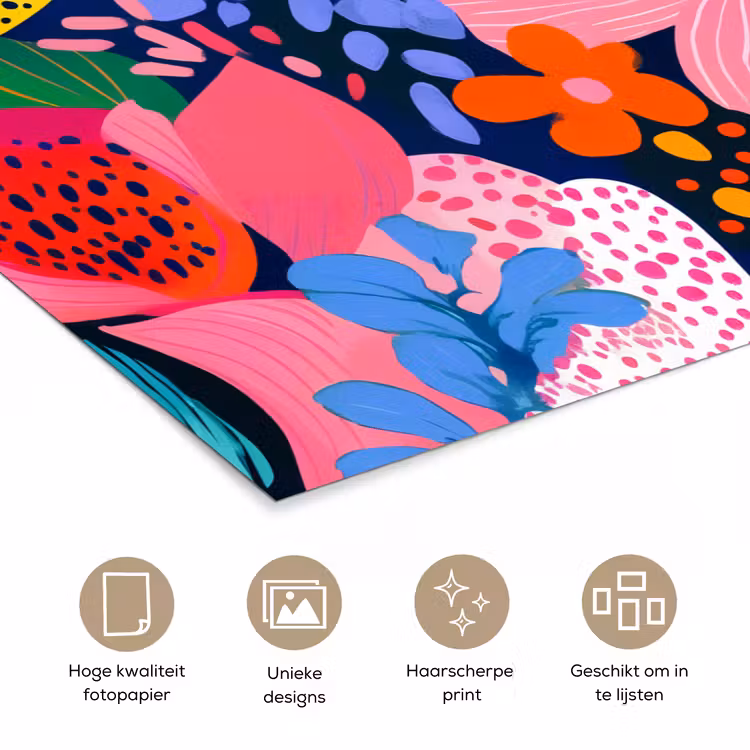 Kleurrijk - Bloemen - Abstract - Stippen poster papier klein -closeup_NL