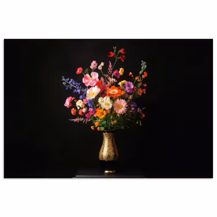 Kleurrijk - Boeket - Vaas - Goud poster papier klein -3d