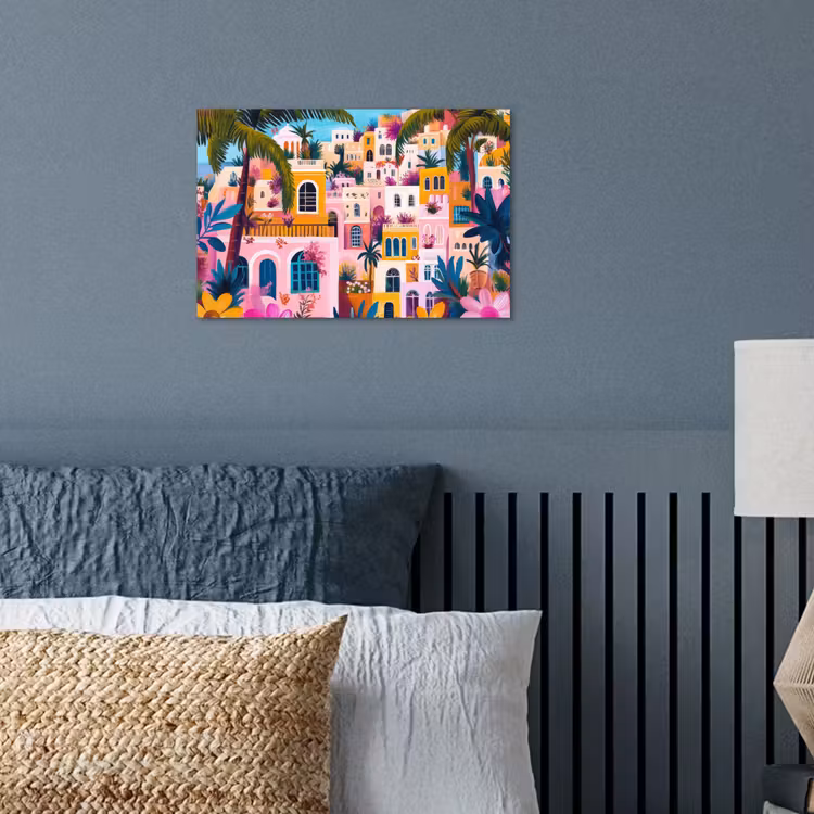 Kleurrijk - Roze - Oranje - Geel - Bloemen poster papier klein -sfeer2
