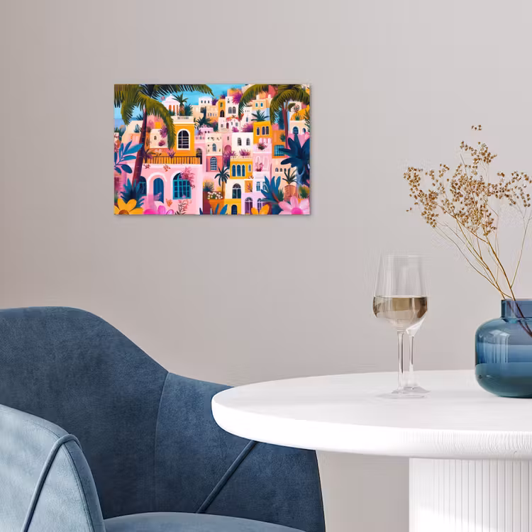 Kleurrijk - Roze - Oranje - Geel - Bloemen poster papier klein -sfeer3