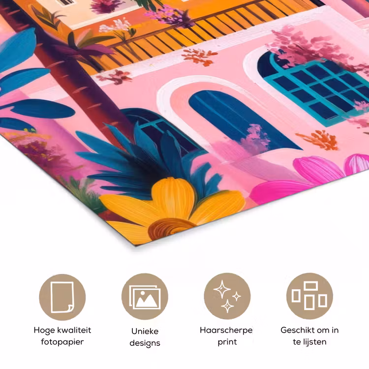 Kleurrijk - Roze - Oranje - Geel - Bloemen poster papier klein -closeup_NL