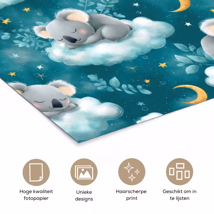 Koala's - Betoverend - Blauw poster papier klein 62 -closeup_NL