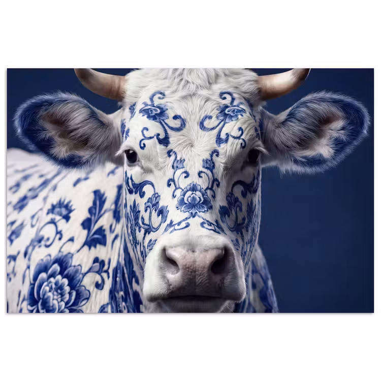 Koe - Delfts - Blauw - Artistiek poster papier klein -3d