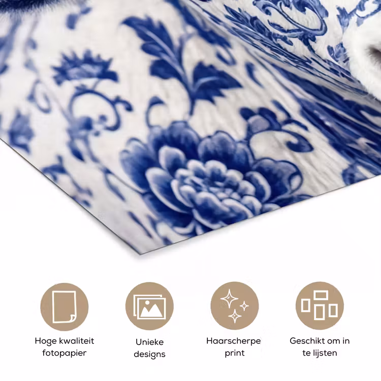 Koe - Delfts - Blauw - Artistiek poster papier klein -closeup_NL