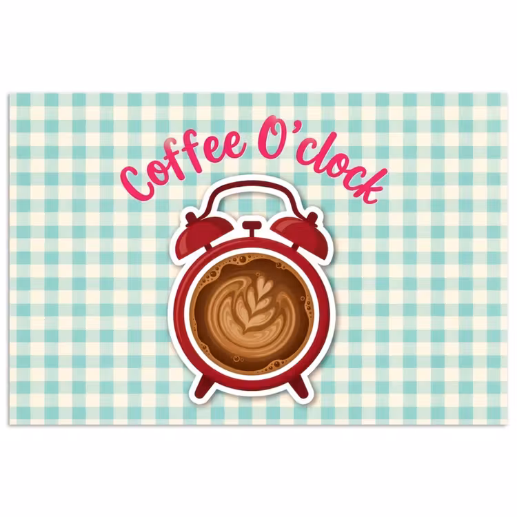 Koffie - Klok - Groen poster papier klein -3d