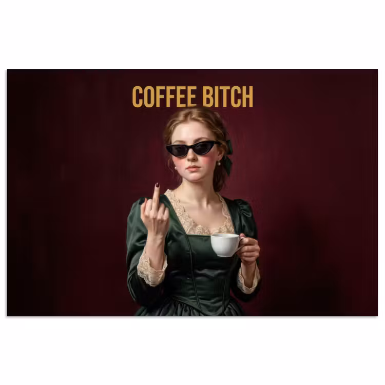Koffie - Vrouw - Middelvinger poster papier klein -3d