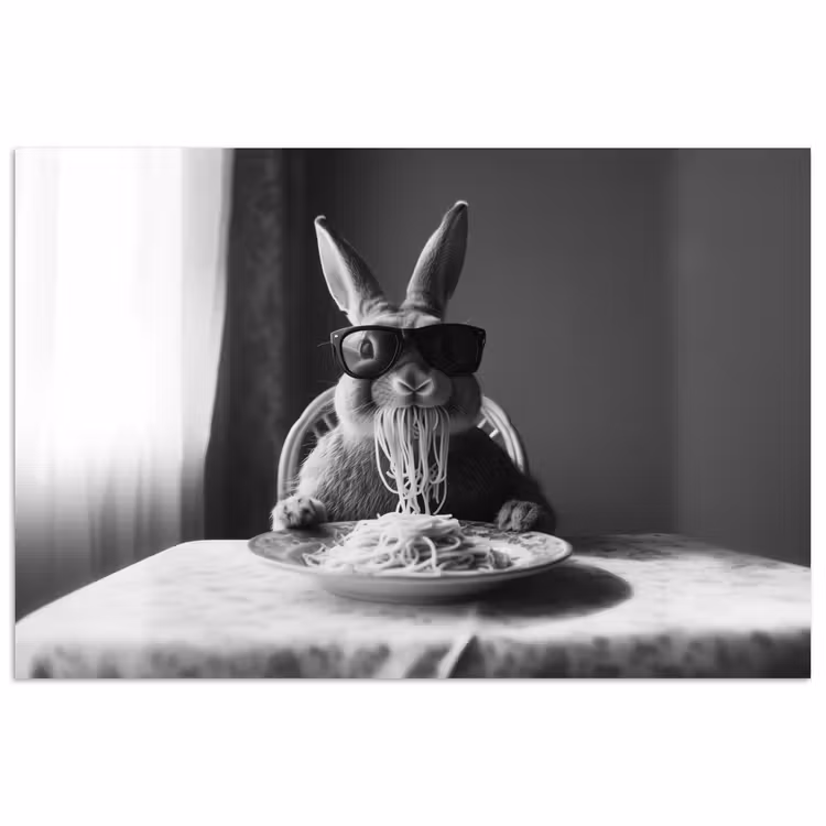 Konijn - Bunny - Zonnebril - Tafelkleed - Pasta - Schattig poster papier klein -3d