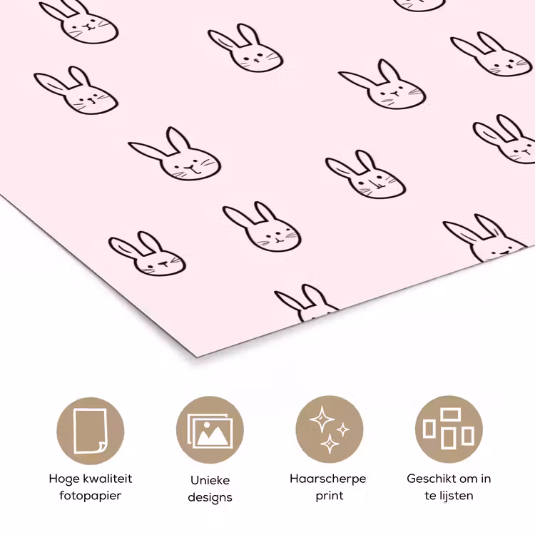 Konijnen - Minimalistisch - Roze poster papier klein 62 -closeup_NL