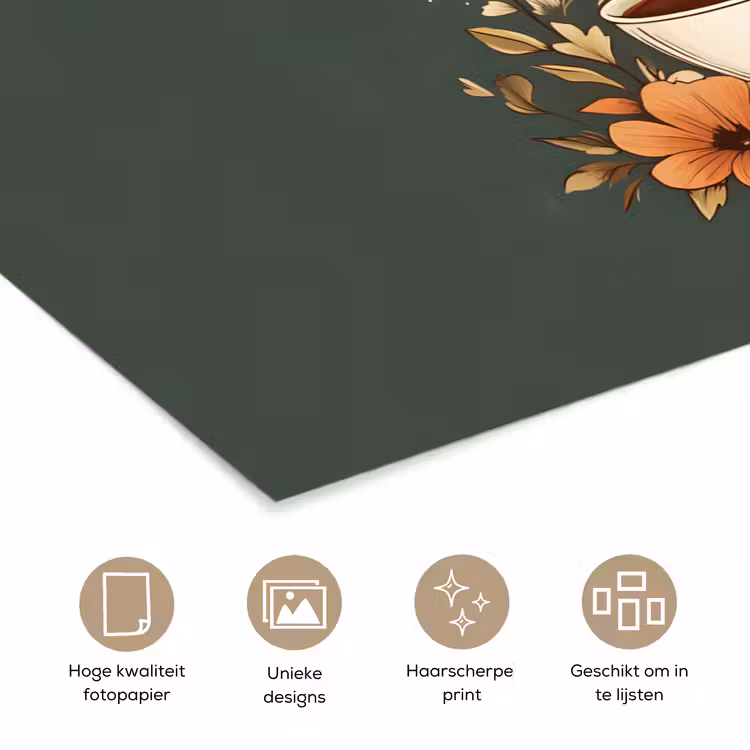 Kop - Bloemen - Groen - Koffie poster papier klein -closeup_NL