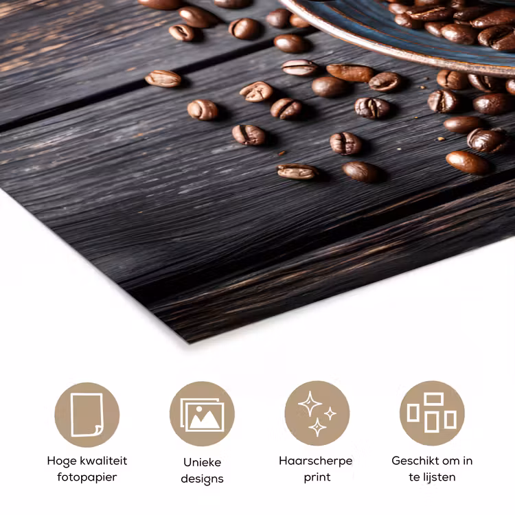 Kop - Koffie - Hout - Bonen poster papier klein -closeup_NL