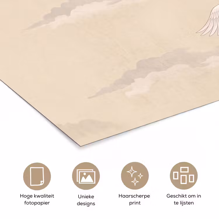 Kraanvogels - Bloesem - Beige poster papier klein -closeup_NL
