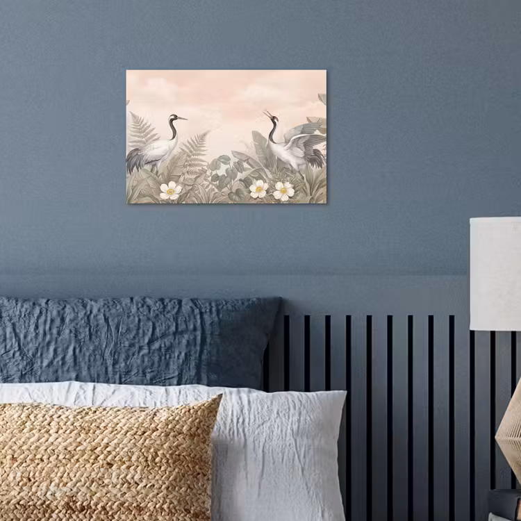 Kraanvogels - Natuur - Roze poster papier klein -sfeer2