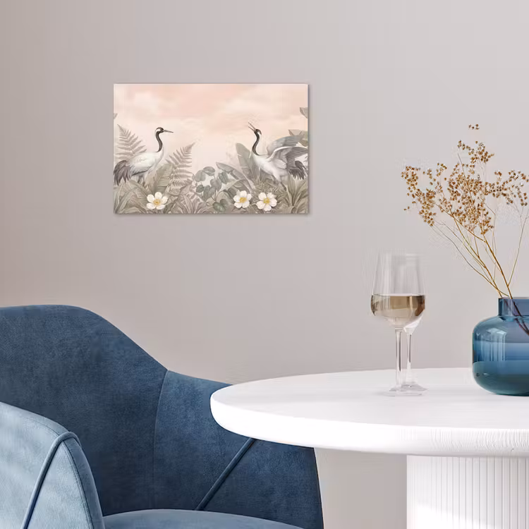 Kraanvogels - Natuur - Roze poster papier klein -sfeer3