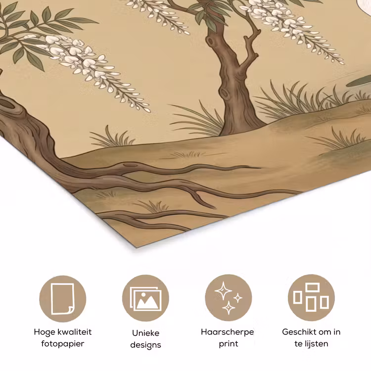 Kraanvogels - Water - Beige poster papier klein -closeup_NL