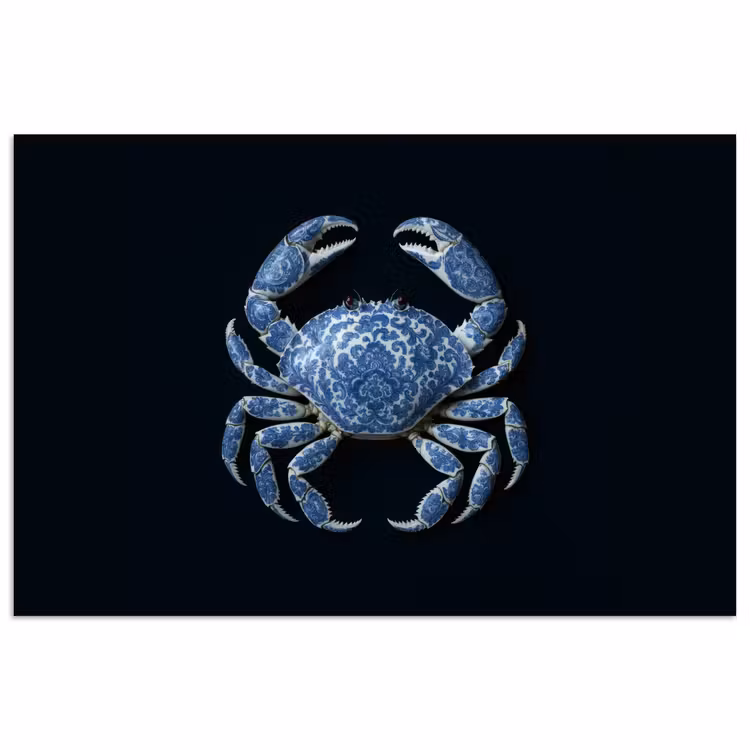 Krab - Delfts blauw - Dieren poster papier klein -3d