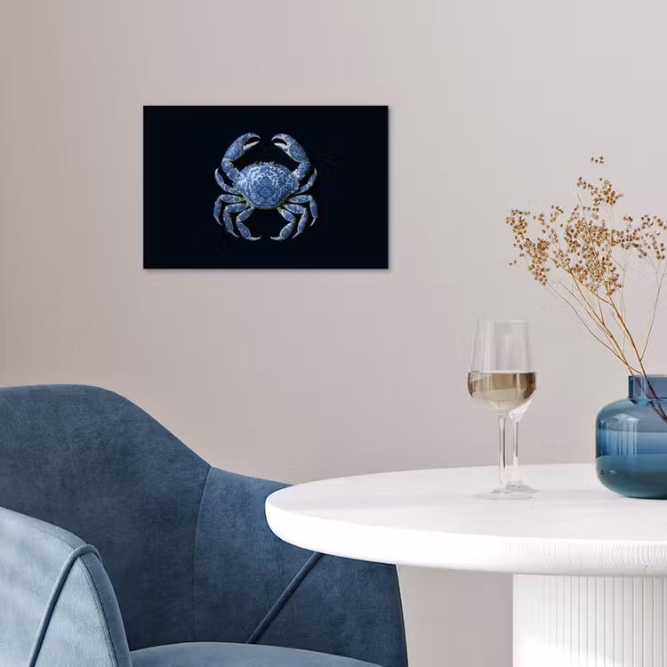 Krab - Delfts blauw - Dieren poster papier klein -sfeer3