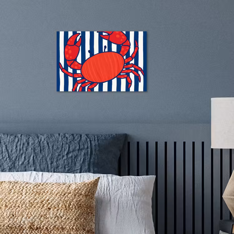 Krab - Strepen - Zeeleven - Illustratie - Rood poster papier klein -sfeer2