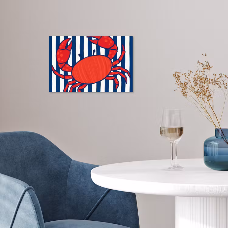 Krab - Strepen - Zeeleven - Illustratie - Rood poster papier klein -sfeer3