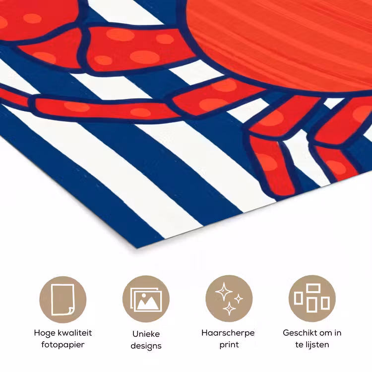 Krab - Strepen - Zeeleven - Illustratie - Rood poster papier klein -closeup_NL