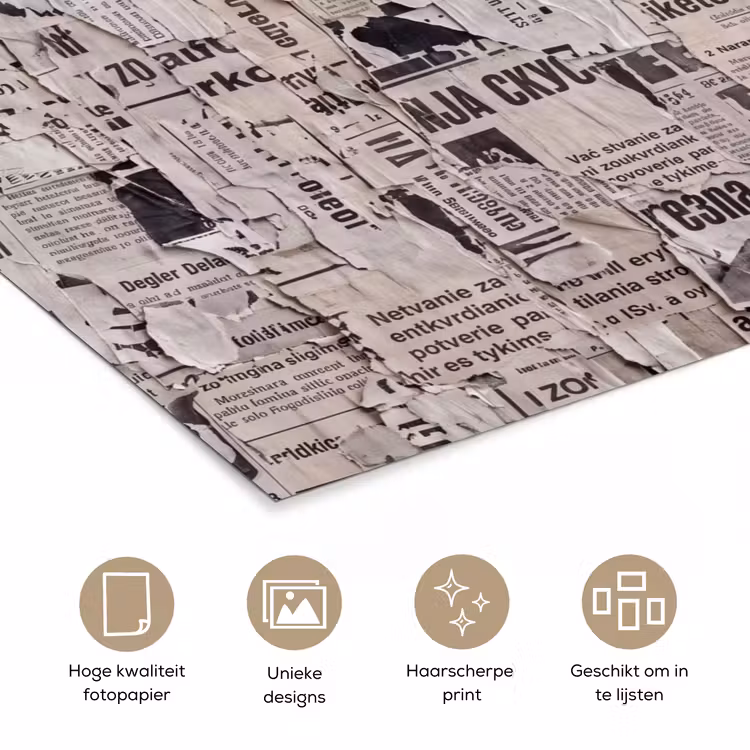 Krant - Gescheurd - Textuur - Abstract - Zwart-wit poster papier klein -closeup_NL
