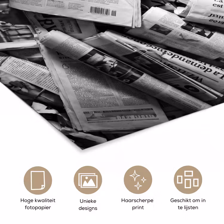 Krant - Stapel - Nieuws - Zwart-wit poster papier klein -closeup_NL