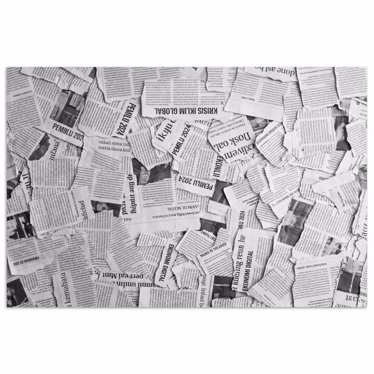 Krant - Versnipperd - Textuur - Zwart-wit - Abstract poster papier klein -3d