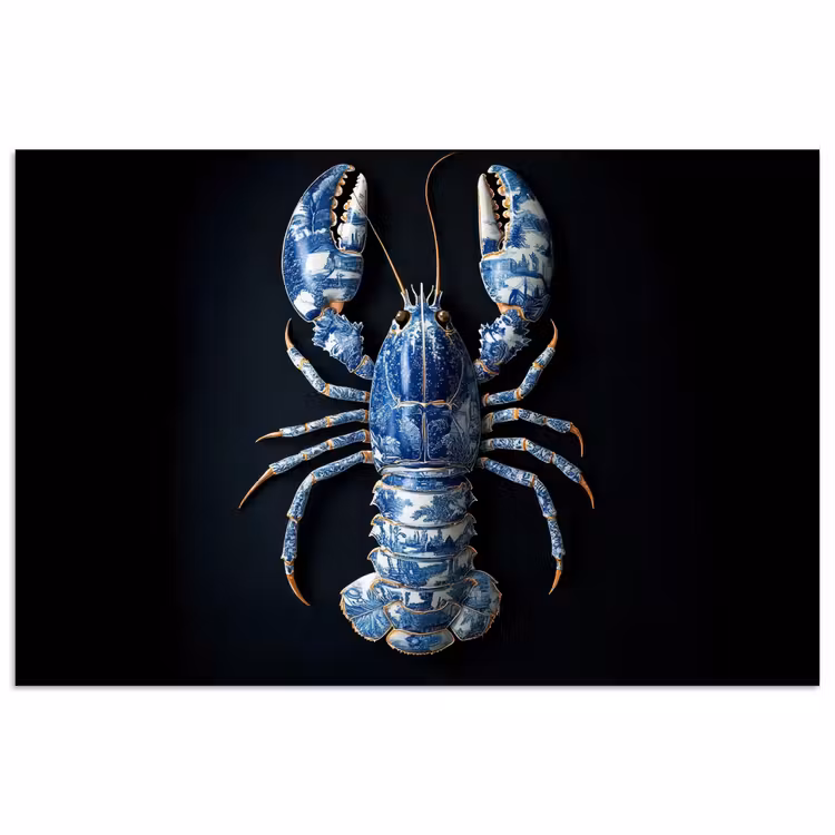 Kreeft - Delftsblauw - Schild - Stoer poster papier klein -3d