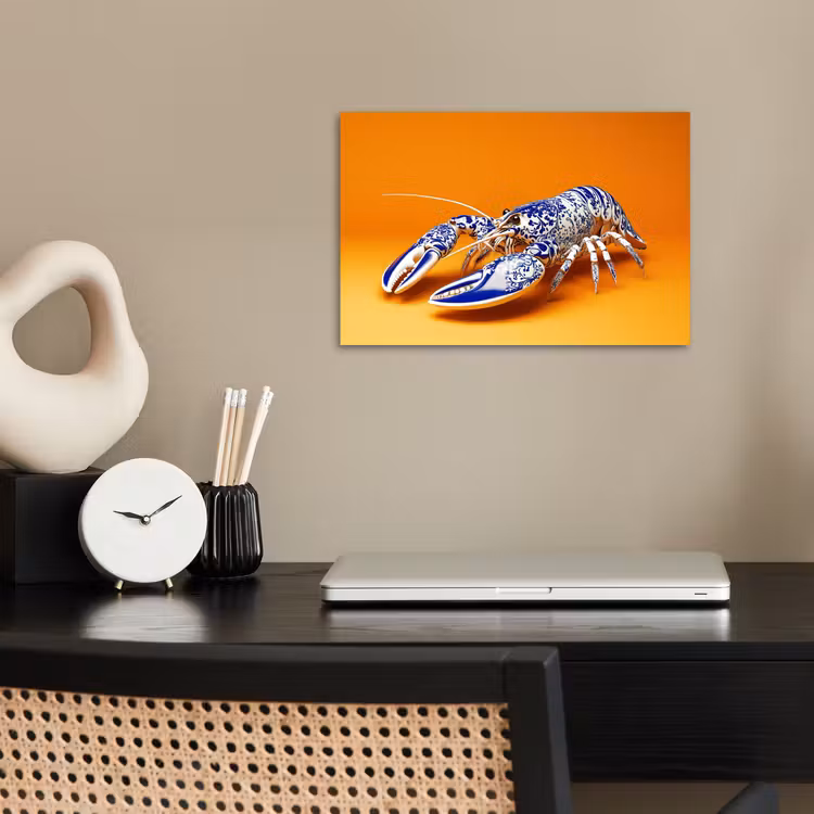 Kreeft - Delftsblauw - Schild - Stoer - Oranje poster papier klein -sfeer1