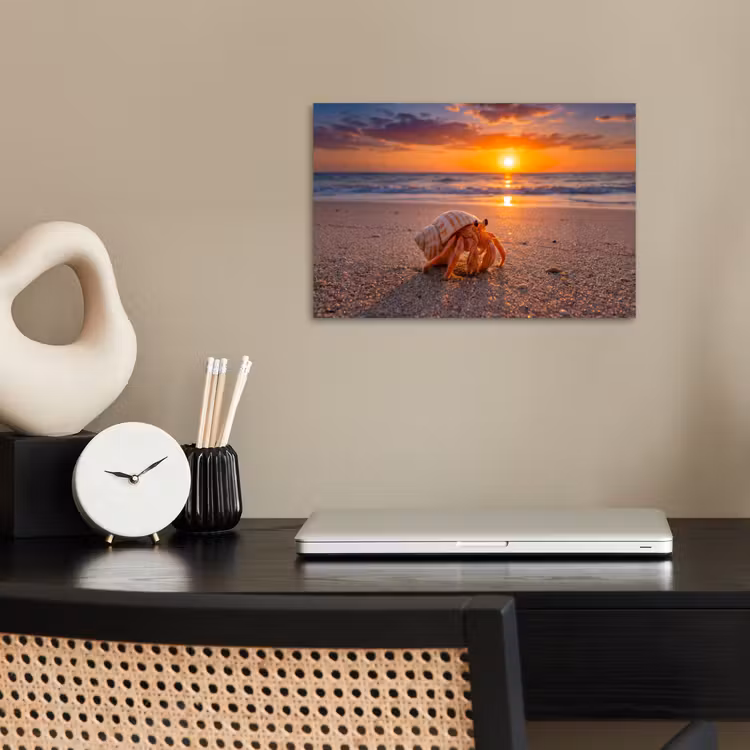 Kreeft - Strand - Natuur - Zonsondergang - Oranje poster papier klein -sfeer1