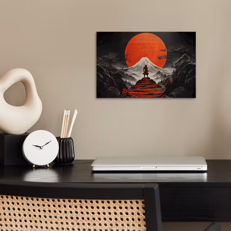 Krijger - Rode trappen - Zon - Berg poster papier klein -sfeer1