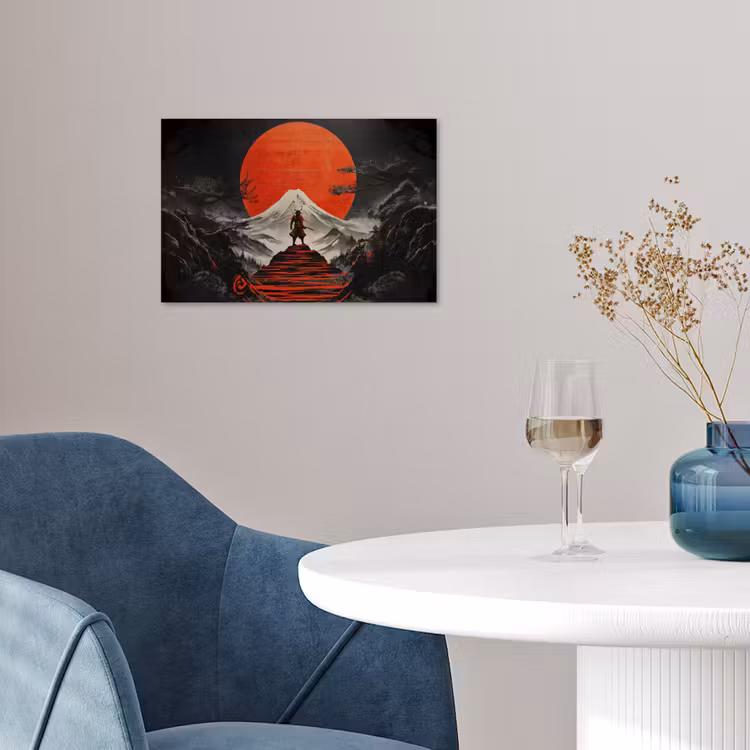 Krijger - Rode trappen - Zon - Berg poster papier klein -sfeer3