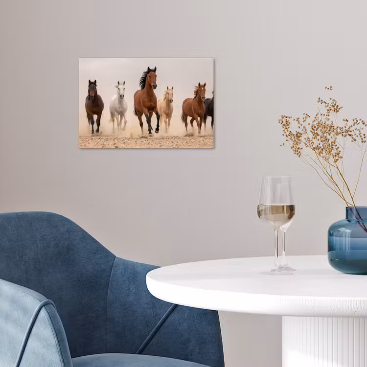 Kudde paarden - Stofwolk - Bruin - Zwart poster papier klein -sfeer3