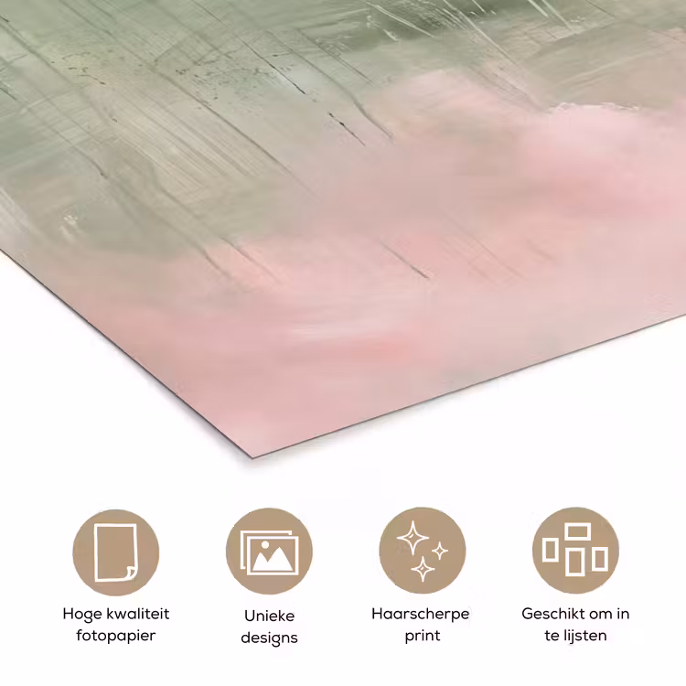 Kunst - Abstract - Modern - Groen - Roze poster papier klein -closeup_NL