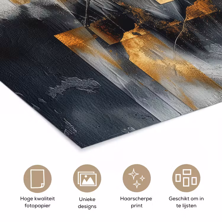 Kunst - Goud - Zilver - Abstract poster papier klein -closeup_NL
