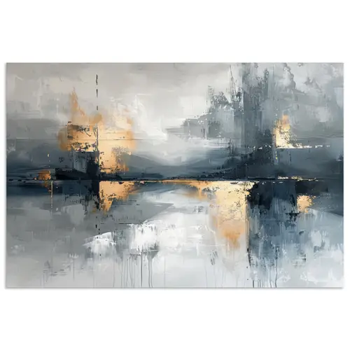 Kunst - Grijs - Goud - Abstract poster papier klein -3d
