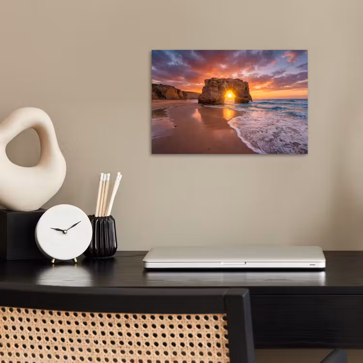 Kust - Rots - Zonsondergang - Zee - Natuur poster papier klein -sfeer1