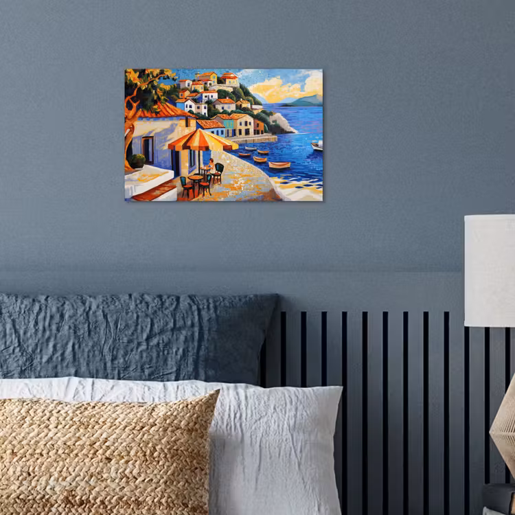 Kustdorp - Huisjes - Mozaïek - Zee poster papier klein -sfeer2