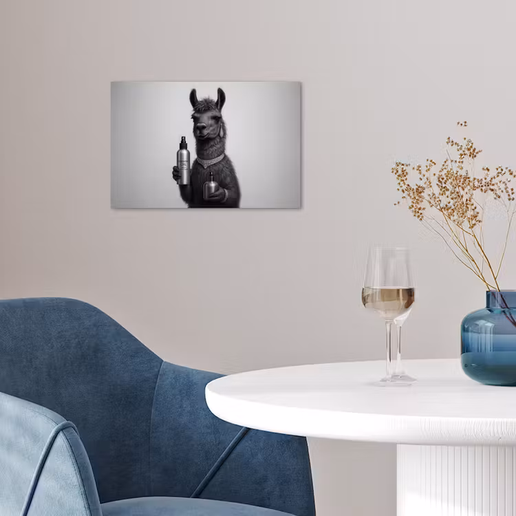 Lama - Flessen - Zwart - Wit poster papier klein -sfeer3
