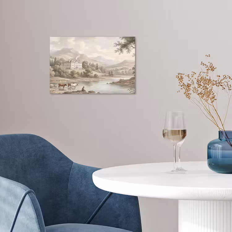 Landhuis - Rivier - Vee poster papier klein -sfeer3