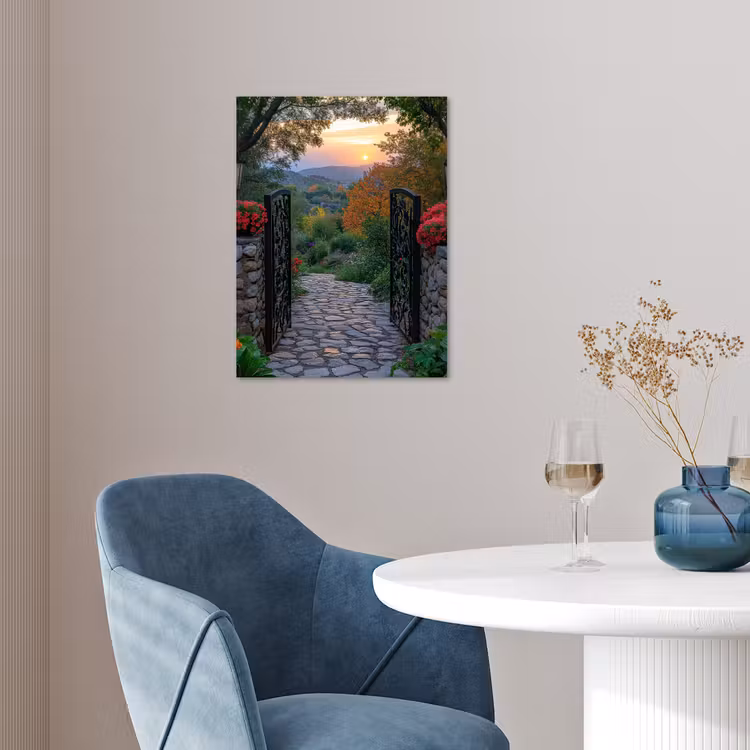 Landschap - Hek - Pad - Zonsondergang - Natuur poster papier klein -sfeer3