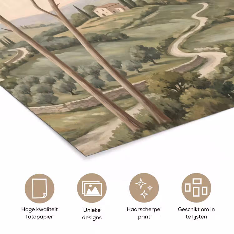 Landschap - Heuvels - Zandpad - Groen poster papier klein -closeup_NL