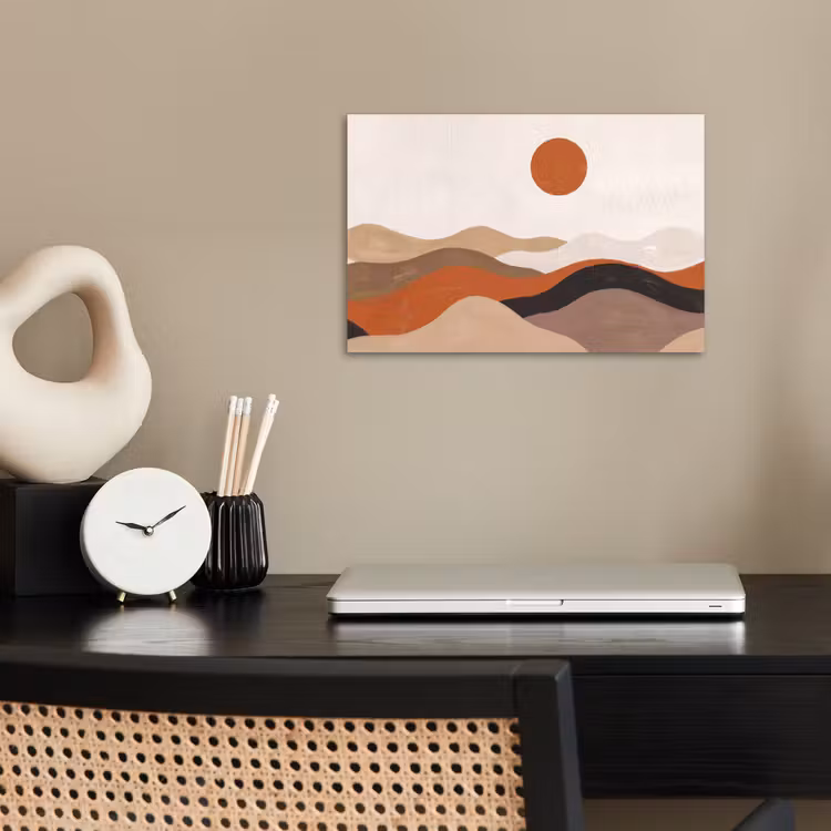 Landschap - Heuvels - Zon - Abstract - Oranje poster papier klein -sfeer1