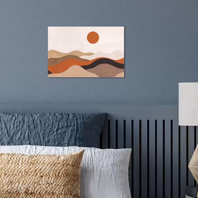Landschap - Heuvels - Zon - Abstract - Oranje poster papier klein -sfeer2