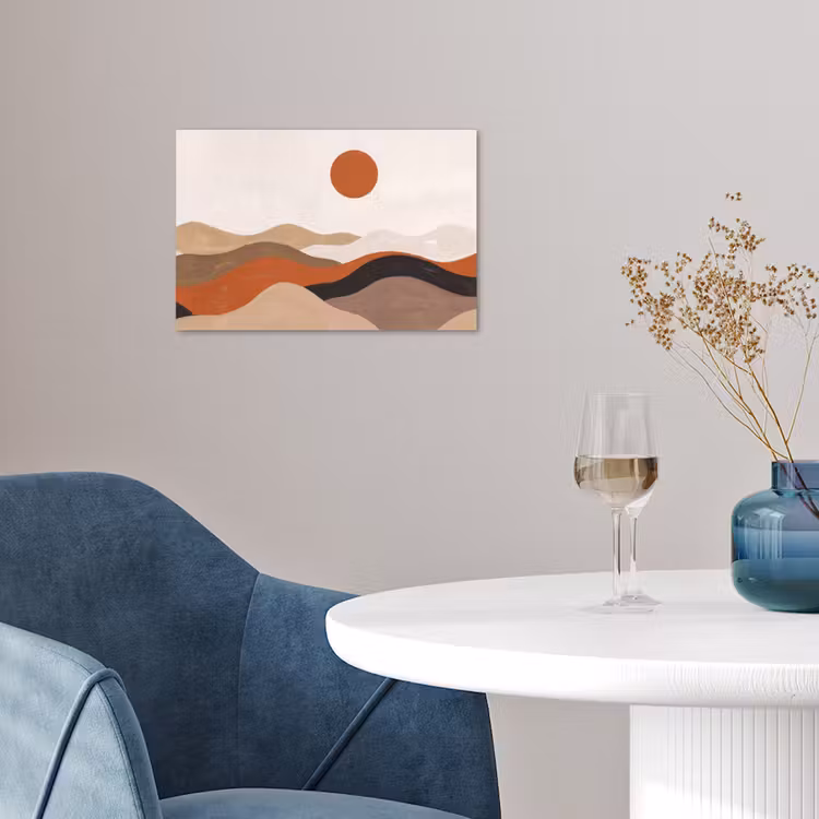 Landschap - Heuvels - Zon - Abstract - Oranje poster papier klein -sfeer3