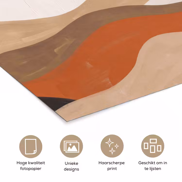Landschap - Heuvels - Zon - Abstract - Oranje poster papier klein -closeup_NL
