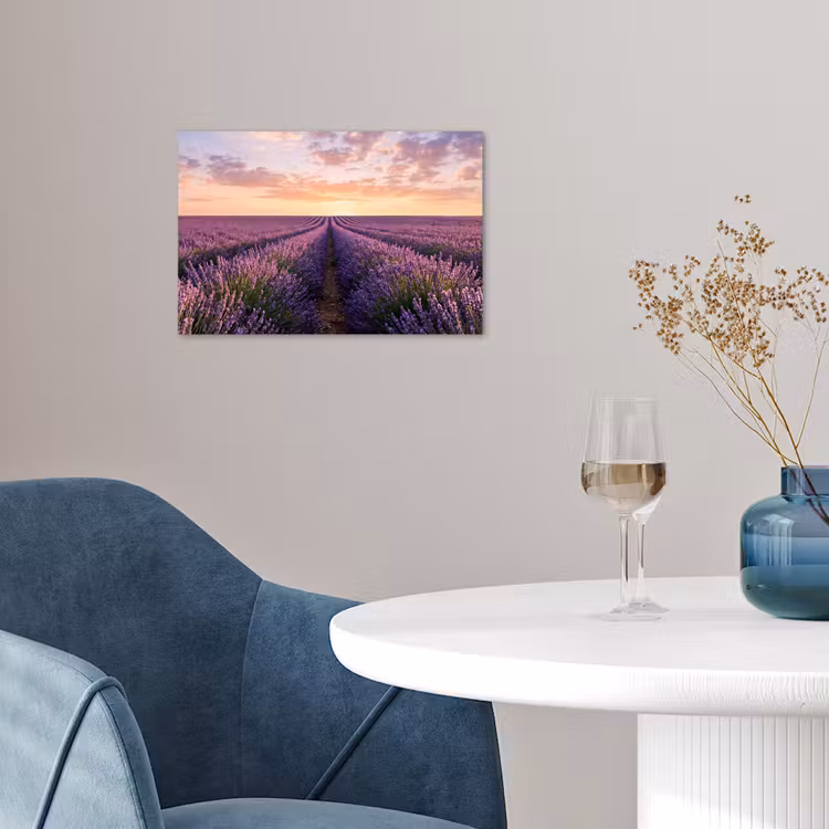 Landschap - Lavendelveld - Paars poster papier klein -sfeer3